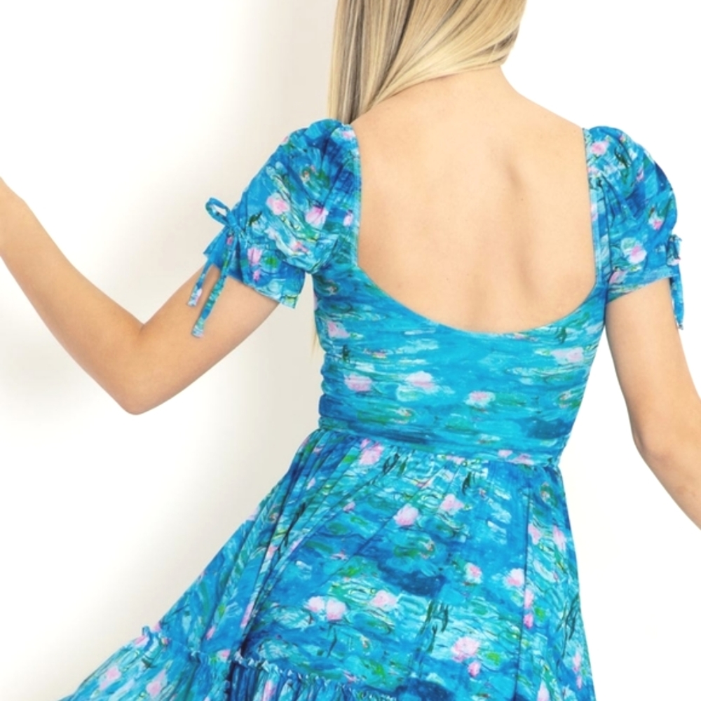 Blackmilk Blue and Pink Mini Dress Monet Water Lilies - Picture 4 of 6
